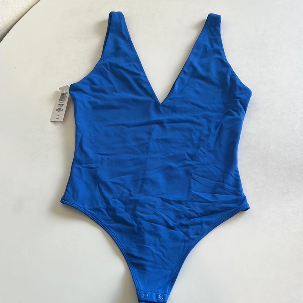 NEW Babaton Blue Bodysuit with Plunging Neckline Size Small